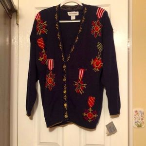 NWT - Cardigan Navy Sweater - Size L 100% Acrylic